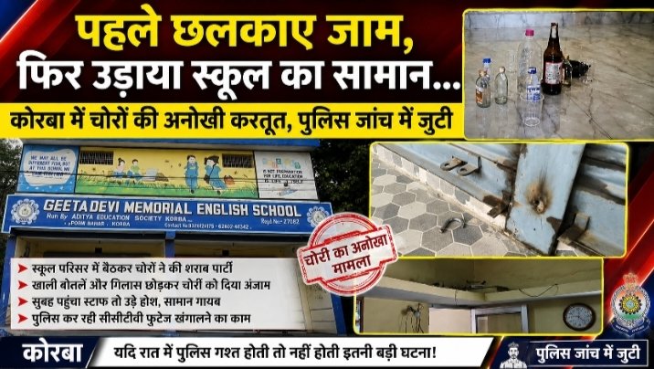 पहले छलकाए जाम, फिर उड़ाया स्कूल का सामान… कोरबा में चोरों की अनोखी करतूत, पुलिस जांच में जुटी